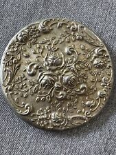 Vintage Silver-plate Cosmetic Compact Mirror Hong Kong Collectible Floral picture