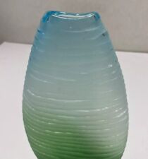Hand Blown Green To Blue Hombre Scave Etched Vase FD picture