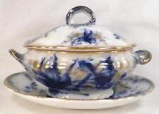 Flow Blue Orchid Tureen & Underplate John Maddock & Sons Small Antique 1900 #3 picture
