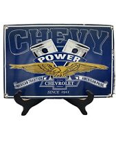 SINCE 1911 VINTAGE ''CHEVY POWER '' DEALER PORCELAIN DEALER SIGN 11X16.5 INCH  picture