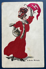 Silk University Lady Antique Postcard. EMB. Artist: Christy. PUBL: Illustrated picture