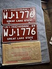 1969 Michigan License Plate Pair WJ-1776 Great Lake State New Old Stock picture