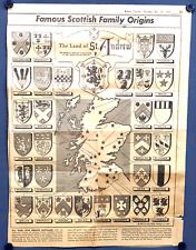 Vtg 1955 SCOTLAND CLANS Coat-of-Arms Map by Heraldic Artist REG WILLIS Scottish picture