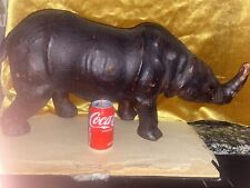 Antique Vintage Large Leather Rhinoceros Figurine Glass Eyes Oddities 28” Long picture