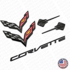 14-19 Corvette C7 Gloss Black Front Rear Fender Set Letter Badge Emblem Sport picture