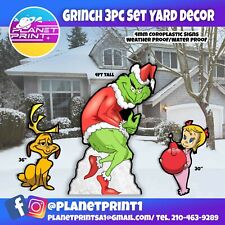 Grinch yard Lawn Signs Set 3 pcs Max & Cindy Included Vivid Colors Weatherproof picture