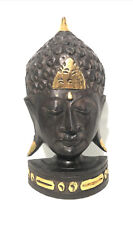 Carved Wood Buddha Bust Statue- Large 16”x8” Black W/ Gold Gilt Accents-Tibetan. picture