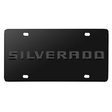 Chevrolet Silverado 3D Gray Name Logo on Black Stainless Steel License Plate picture