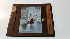 HIY Glass Magic Lantern Slide Photo THE LITTLE GIRL MOPS OR SWEEPS picture