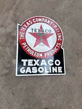 RARE PORCELAIN TEXACO GASOLINE ENAMEL SIGN 28 INCHES DOUBLE SIDED WITH FLANGE picture