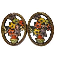 vintage pair 1960s chalkware oval flower vases wall decor/hangings picture
