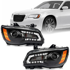 2P Headlights For 2011-2014 Chrysler 300 Black LED DRL Halogen Healamp Assembly picture