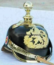 Spiked Black Leather & Brass Pickelhaube Fr Officer Helmet Imperial German Style picture