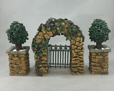 Dept.56 Village Stone Corner Posts with Holly Tree and Stone Archway #52648 picture