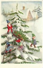 Postcard RPPC 1930s Christmas Tree Elves decoration Fantasy TP24-1954 picture