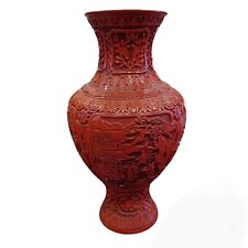 Chinese Red Cinnabar Style (Resin) Large Vase 18 X 10 X 10 picture