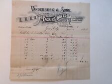  1895 Vanderbeek & Sons Packing Boxes receipt Jersey City, NJ  picture
