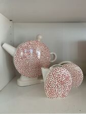 MEMPHIS BY DASCH Japan 1980s White/Red Ceramic Teapot, Sugar Bowl & Milk Jug picture