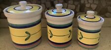 Set Of 3 Lidded Ceramic Canisters Made In Italy picture