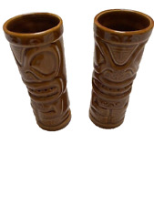 Royal Lahaina Resort Pair 2 Tiki Mugs Brown Ceramic 7 inch Tall Kaanapali Maui picture