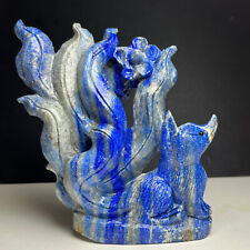587g Natural Crystal Specimen.Lapis lazuli. Hand-carved Nine-tailed fox.Gift.R3 picture