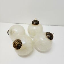 Vintage 4pc White Round Heavy Crackle Glass Kugel-Style Christmas Ornaments  picture