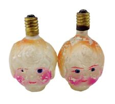 2 x Vintage Hand Painted Glass Lady Head Light Bulbs Not Tested picture