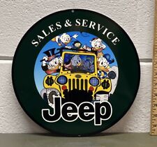 Jeep Sales Service Metal Round Sign Donald Duck Cartoon Character Dealer Gas Oil picture