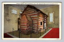 Hodgenville KY-Kentucky, Lincoln Cabin, Memorial Hall, Vintage c1938 Postcard picture
