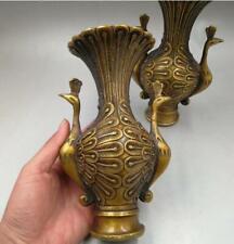 XYU 2pcs/1pair Antique Distressed Copper Double Phoenix Vase Home Office Crafts picture