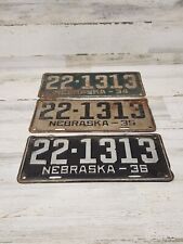 Nebraska 1934 35 36 Auto License Plate 22-1313 Vintage Man Cave Lot Of 3 picture