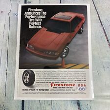 Vtg 1990 Print Ad Firestone Firehawk Tires Red Sports Car Magazine Page Paper picture