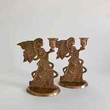 Vintage Brass Angel Candlesticks – Set of 2 – Made in India - Folk Art Style picture