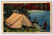 Camping In Saginaw Bay Canoeing Tent Bonfire Bay City Michigan MI Postcard picture
