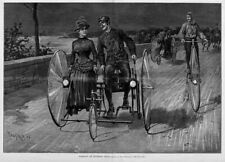 HIGH WHEEL BICYCLE TRICYCLE 1886 WHEELING ON RIVERSIDE DRIVE LANTERN HEADLIGHT picture