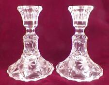 2 Elegant Glass Candlesticks Candle Holders Etched Flowers Crosses PATTERN HELP picture