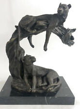 Hand Made Pair lion lioness Cougar Genuine Bronze Sculpture by Lost wax Decor picture