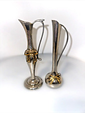 2 PCS Set Vintage Silver Plated Decorative Metal Pitcher Vase With Ribbon 7.5x2