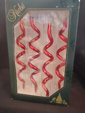 Set of 4 Krebs Red Glass Corkscrew Christmas Ornaments in Original Box 7 ¼” picture