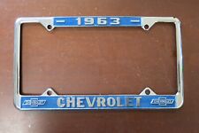 1963 Chevrolet Classic License Plate Frame, Blue & Chrome picture