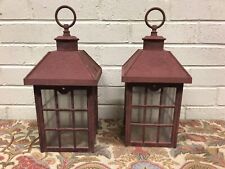 PAIR ITALIAN RED OUTDOOR PORCH LIGHT FIXTURES BUBBLED GLASS 13.5 X 6 X 8” DEEP  picture