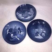 Set Of 3 Vintage B&G Copenhagen Porcelain Blue Christmas Plates 1964 1971 1977 picture