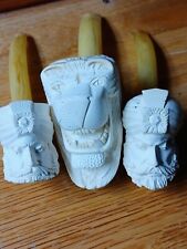 Meerschaum Pipes 3 NEVER SMOKED Figural Lion Men Turban Beard  6 TO 5 INCH ..VTG picture