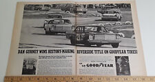 DAN GURNEY FORD GALAXIE RACE CAR GOODYEAR RIVERSIDE ORIGINAL 2 PAGE 1965 AD picture