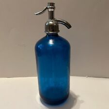 Vintage New York Seltzer Water Blue Czech Glass 26oz Bottle 11