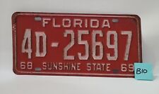 1968-69 Florida Sunshine State License Plate 4D-25697 Red Metal Vintage ⬇️(B10) picture