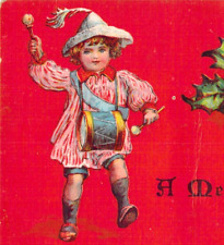 Little Drummer Boy Mistletoe Christmas Red Variation Winsch Vintage Postcard A3 picture
