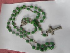 Vintage clover leaf green glass adult pewter rosary picture