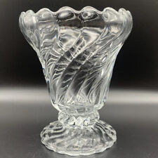 Vintage Fostoria Colony Crystal Heavy Swirl 7” Tall Vase Footed Base Cupped Rim  picture