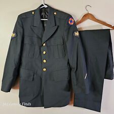 Mens Army Trousers & Coat Dress Poly Wool Serge Green Size 32R AG-489 Flat Front picture